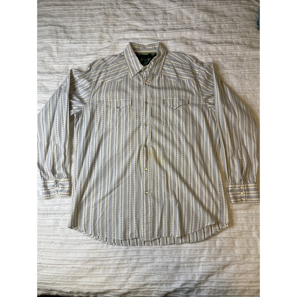 Tommy Hilfiger Men's Long Sleeve Cotton Snap Button Shirt Size L